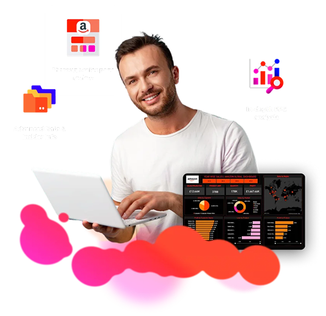 Ecomify specialist reviewing an Amazon seller dashboard on a laptop